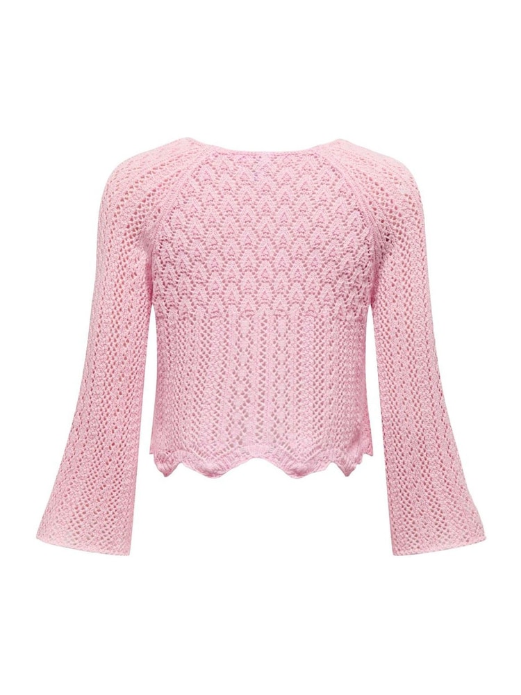 ONLY Pink 3/4 Sleeve Crochet Pullover Jumper - Image 6 of 6