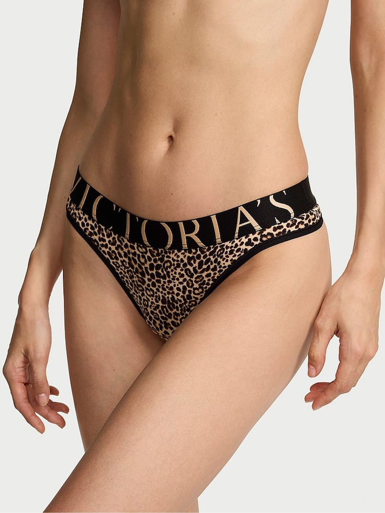 Victoria's Secret Leopard Brown Thong Exploded Logo Knickers - Image 1 of 2