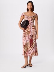 Whistles Pink Orchid Print Scarf Midi Dress - Image 1 of 4