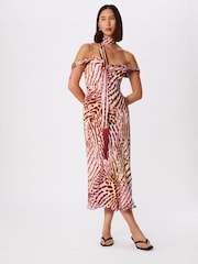 Whistles Pink Orchid Print Scarf Midi Dress - Image 2 of 4