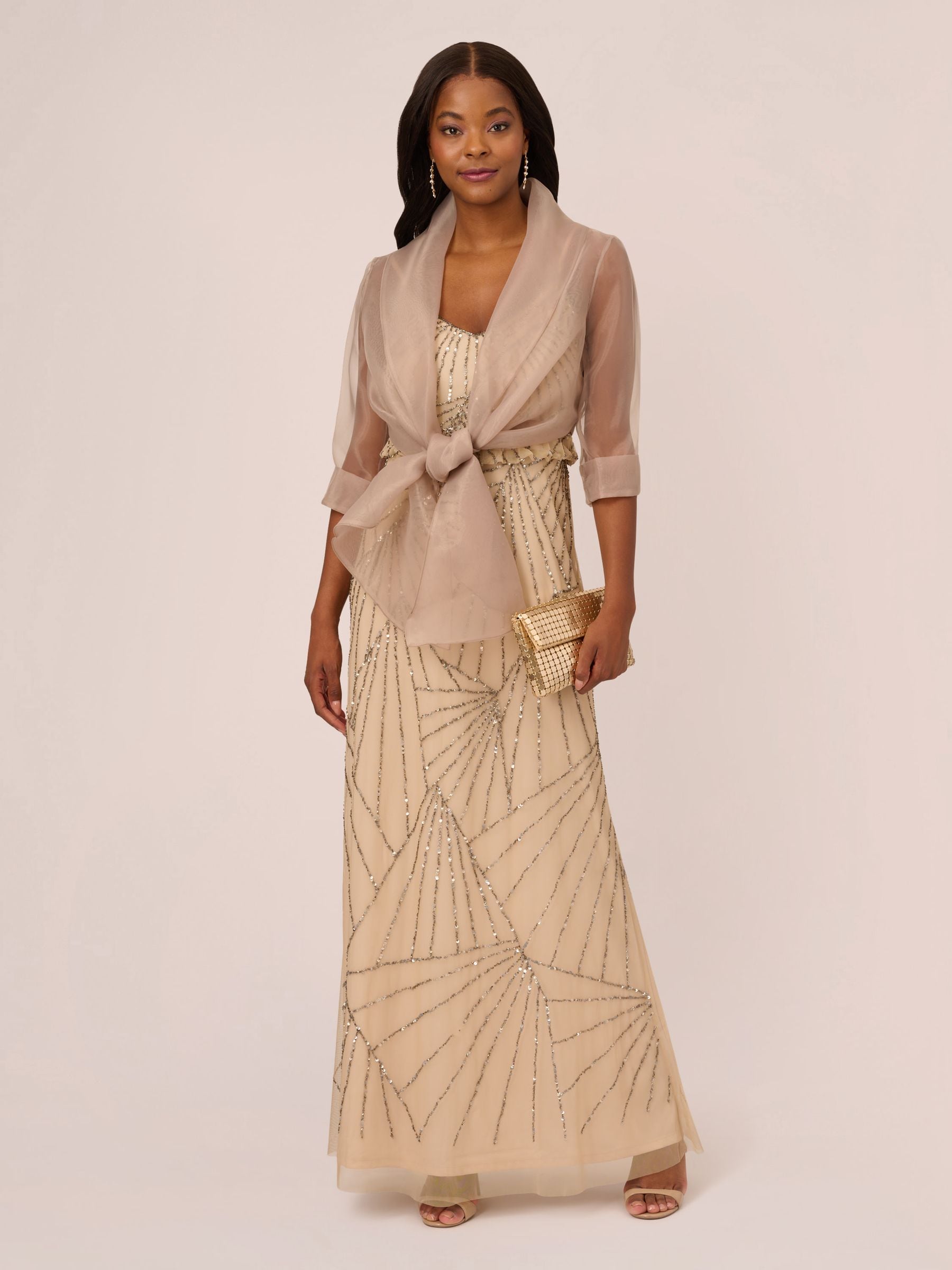 Buy Adrianna Papell Natural Short Sleeve Organza Wrap Coverup from