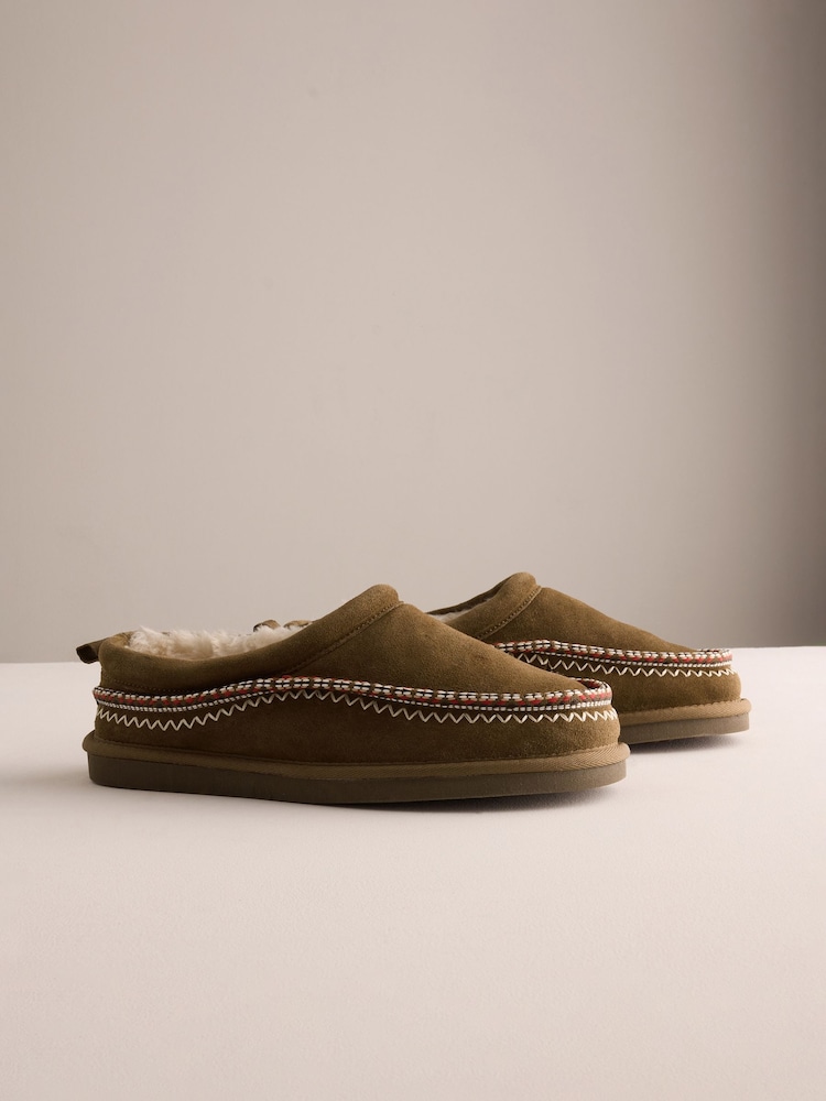 Tan Brown Signature Tape Suede Slippers - Image 2 of 6