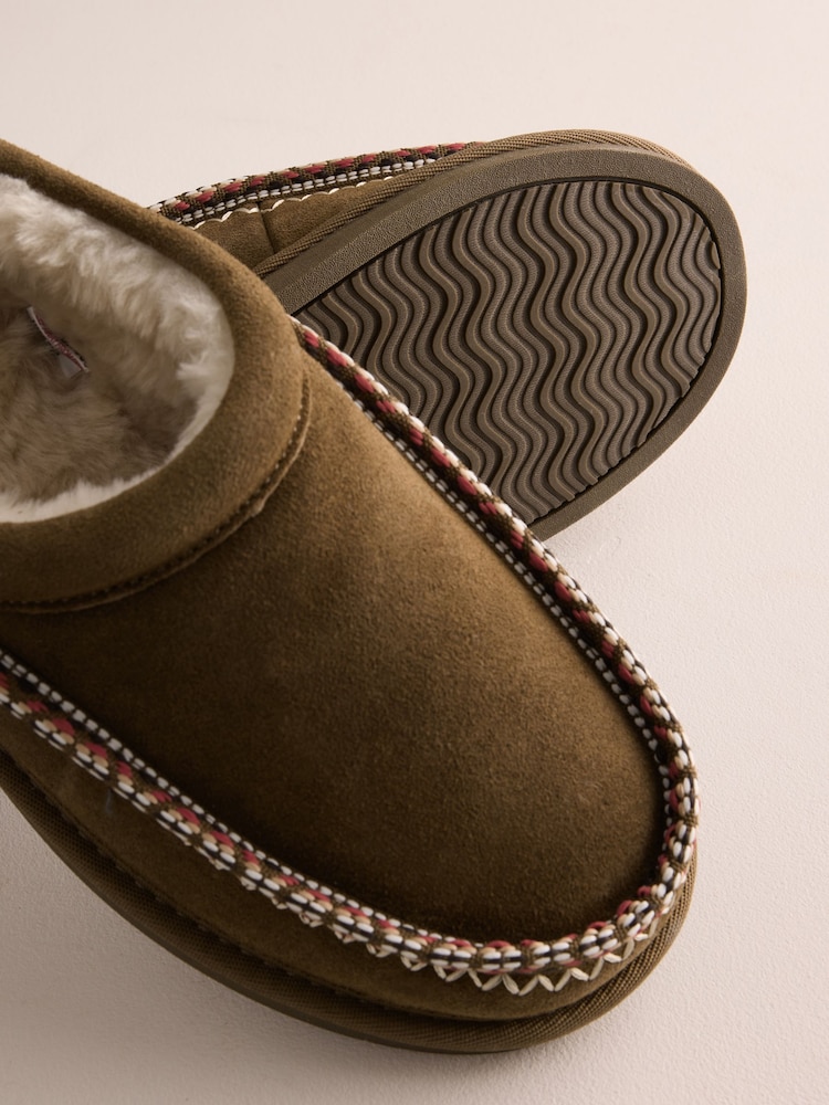 Tan Brown Signature Tape Suede Slippers - Image 6 of 6