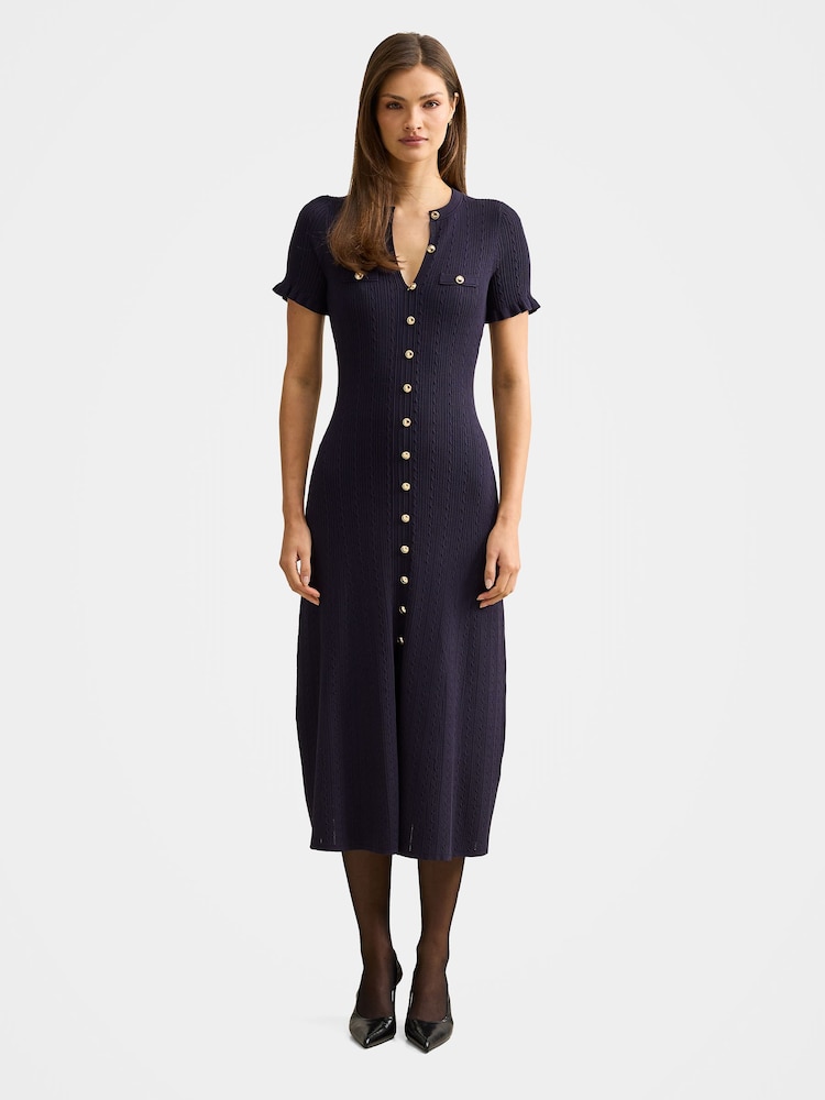 Forever New Blue Violetta Stitch Interest Midi Dress - Image 1 of 4