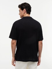 Tommy Hilfiger Black Relaxed Fit Open Knit Polo Shirt - Image 2 of 4