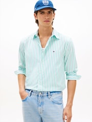Tommy Hilfiger Green Flex Regular Fit Stripe Poplin Shirt - Image 1 of 5
