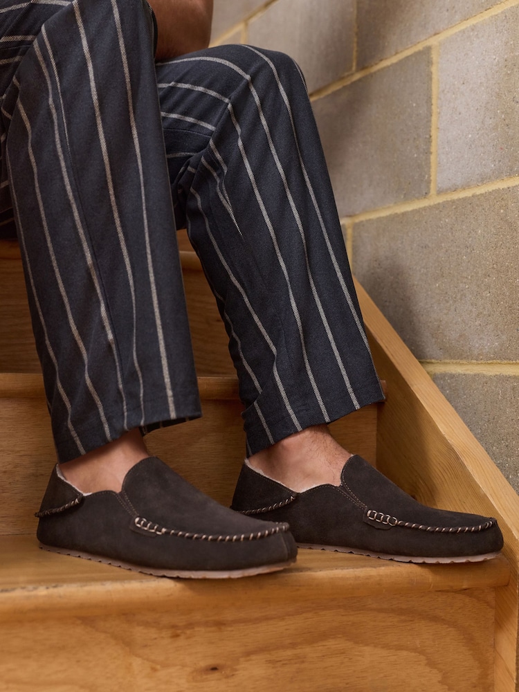 Brown Suede Stitch Signature Kickdown Slippers - Image 1 of 1 Brown Suede Stitch Signature Kickdown Slippers - Image 1 of 1