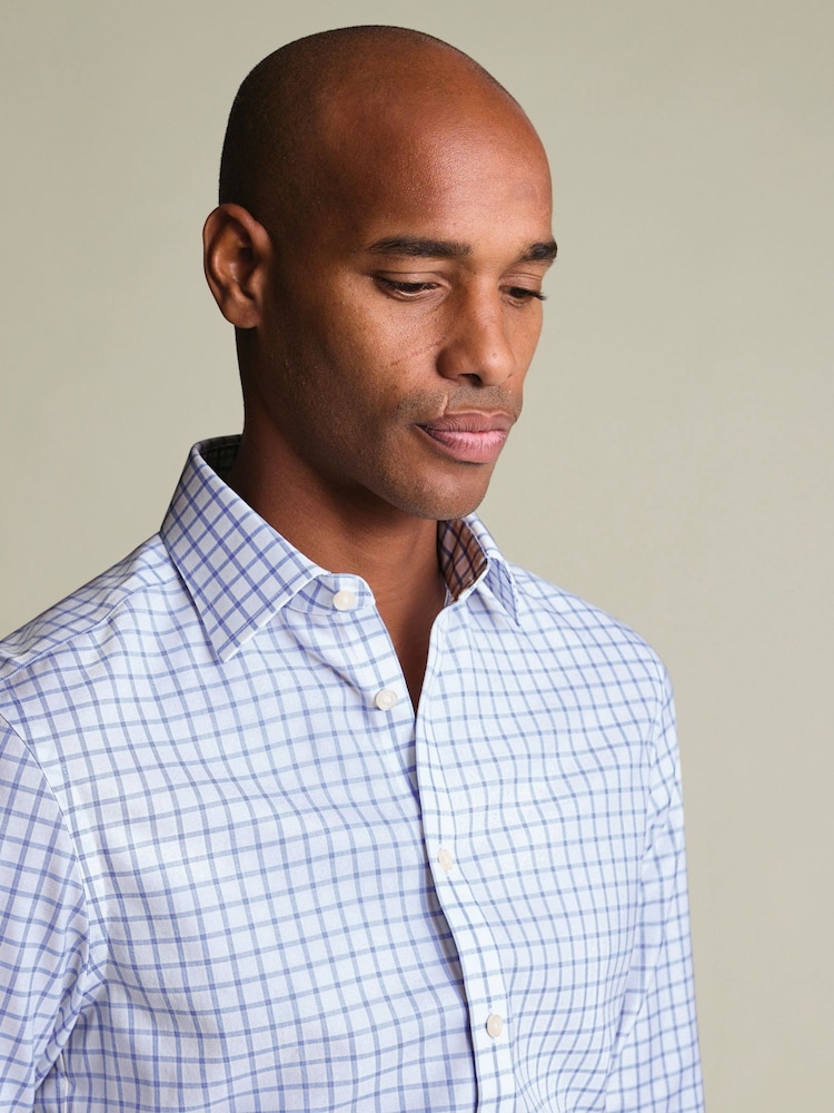 Charles Tyrwhitt Blue Non-Iron Twill Grid Check Shirt - Image 2 of 6 Charles Tyrwhitt Blue Non-Iron Twill Grid Check Shirt - Image 2 of 6