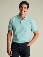 Charles Tyrwhitt Green Short Sleeve Cotton Stretch Pique Polo Shirt - Image 3 of 6