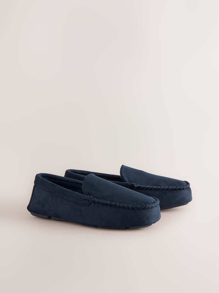 Navy Moccasin Slippers - Image 1 of 4 Navy Moccasin Slippers - Image 1 of 4