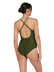 Zoggs Belt Crossback Green Swimsuit with Shelf Bra Lining - Image 2 of 6