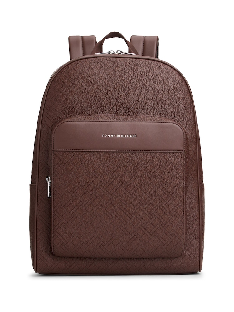Tommy Hilfiger Brown Hilfiger Flag Mixed Texture Dome Backpack - Image 1 of 4 Tommy Hilfiger Brown Hilfiger Flag Mixed Texture Dome Backpack - Image 1 of 4
