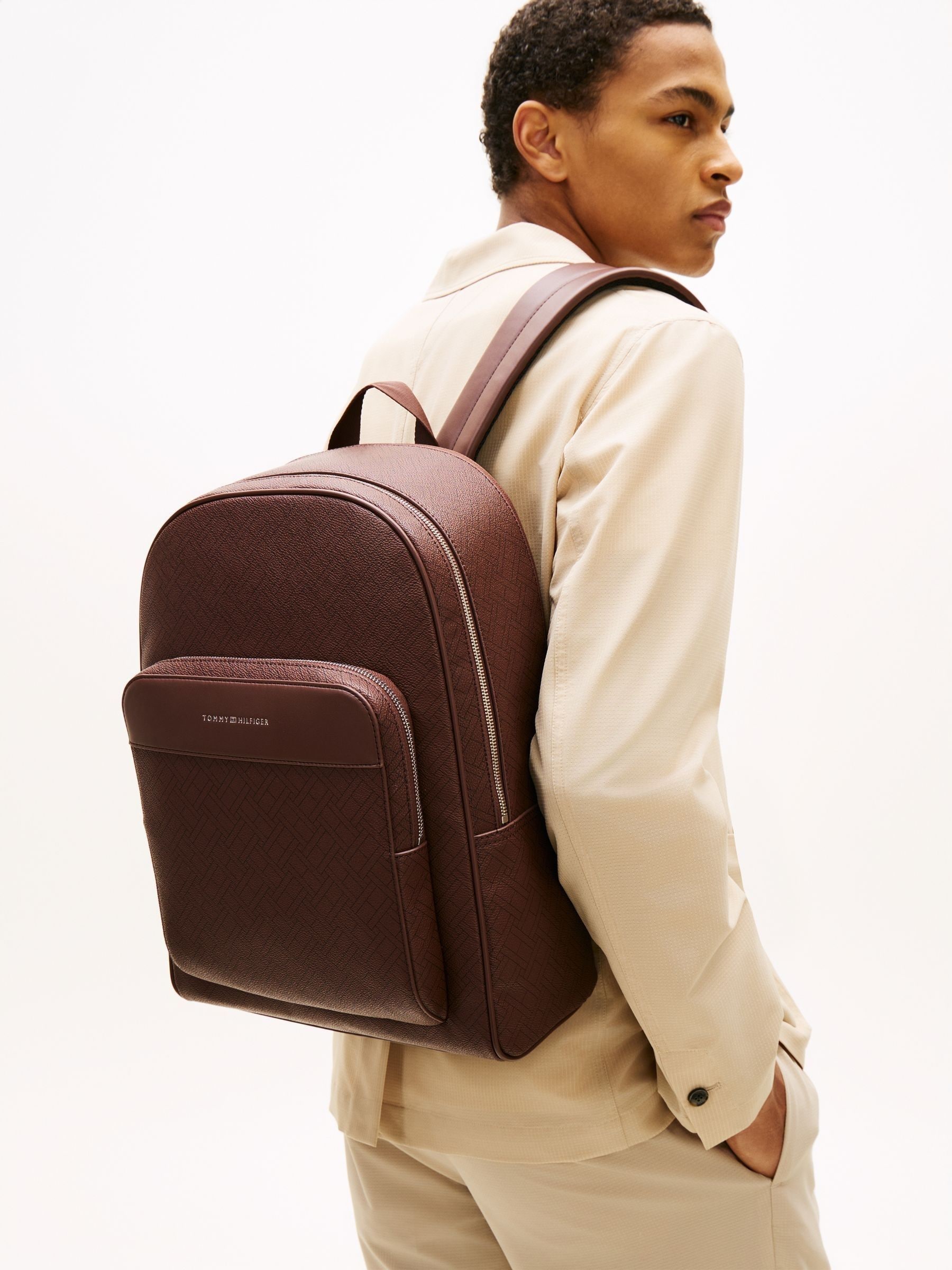 Buy Tommy Hilfiger Brown Hilfiger Flag Mixed Texture Dome Backpack 