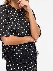 VILA Black Short Sleeve Spot Printed Lace Top - Image 4 of 6