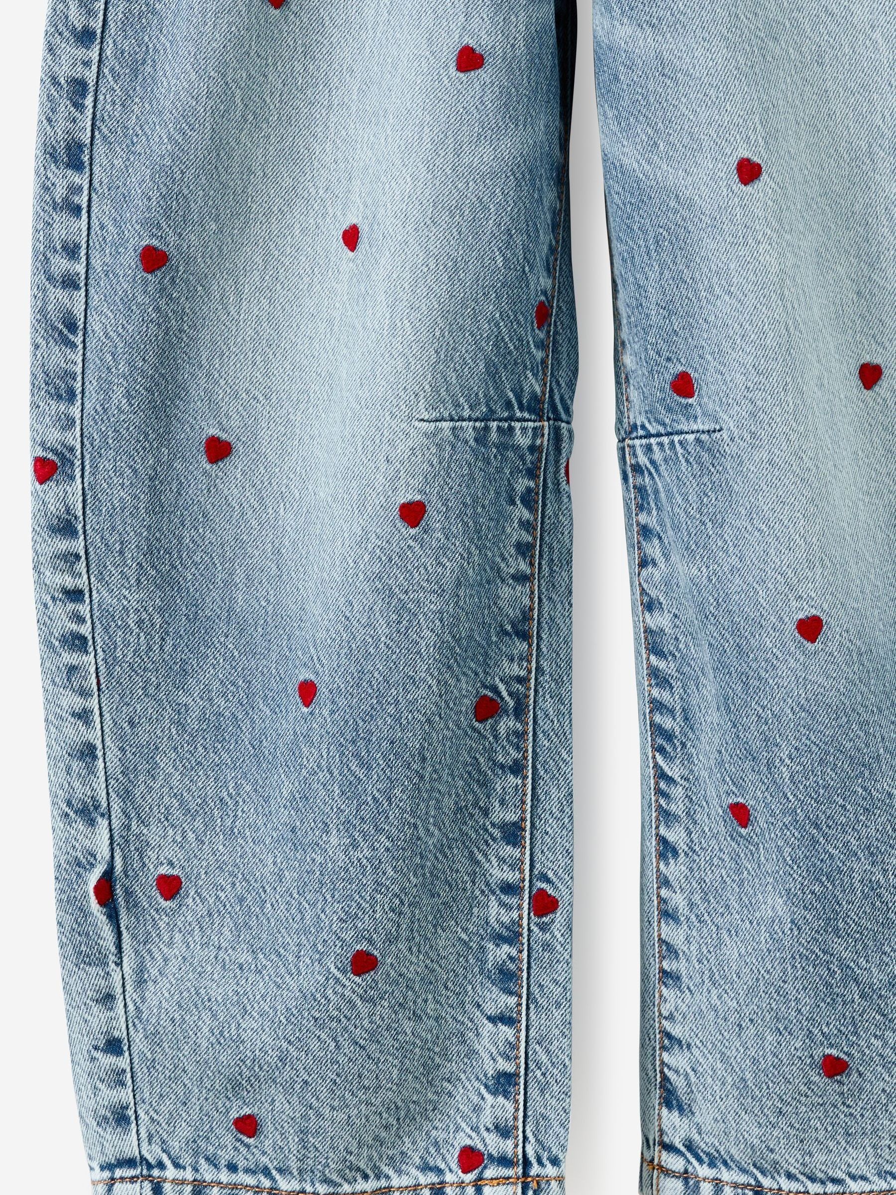 Buy Cotton On Blue/Red - Heart Unisex Barrel Leg Denim Jeans from