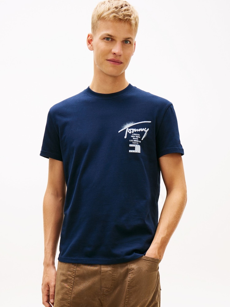 Tommy Jeans Blue Signature Back Logo Jersey T-Shirt - Image 1 of 5
