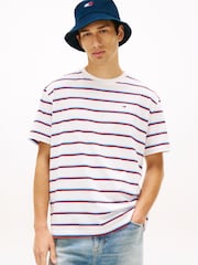 Tommy Jeans White Hilfiger Flag Stripe Relaxed Jersey T-Shirt - Image 1 of 5