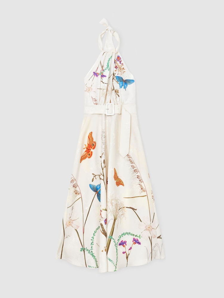 Reiss Ivory Livvy Reiss | NYBG Butterfly-Print Halterneck Midi Dress - Image 2 of 7
