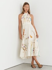 Reiss Ivory Livvy Reiss | NYBG Butterfly-Print Halterneck Midi Dress - Image 3 of 7
