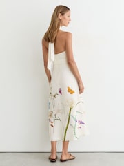 Reiss Ivory Livvy Reiss | NYBG Butterfly-Print Halterneck Midi Dress - Image 5 of 7