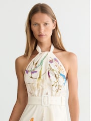 Reiss Ivory Livvy Reiss | NYBG Butterfly-Print Halterneck Midi Dress - Image 6 of 7