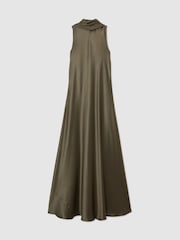 Reiss Khaki Green Fae Satin Cape Maxi Dress - Image 2 of 7