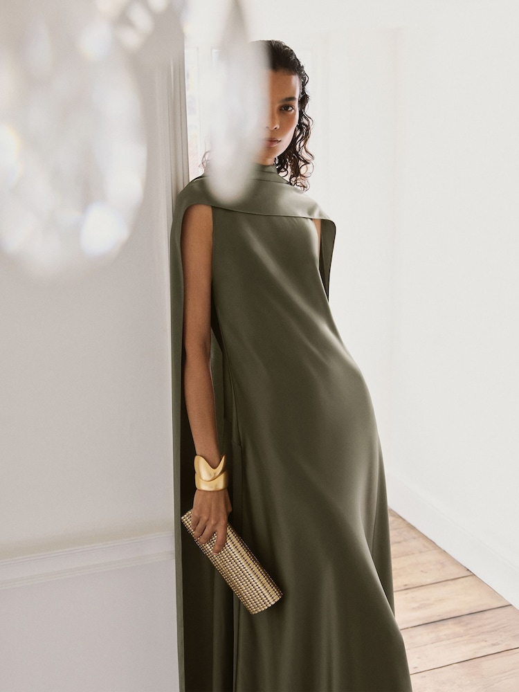 reiss green cape dress Buy Khaki Fae Satin Maxi from Next USA metafield_color_Green