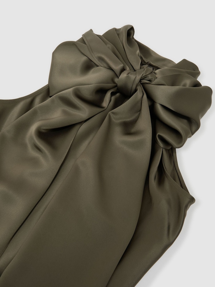 Reiss Khaki Green Fae Satin Cape Maxi Dress - Image 9 of 9