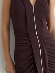 Reiss Grape Burgundy Scarlett Crepe-Jersey Zip-Detail Ruched Maxi Dress - Image 5 of 7