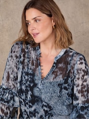 Live Unlimited Blue Multi Abstract Print Frill Sleeve Blouse - Image 4 of 5