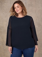 Live Unlimited Black Black Angel Sleeve Overlay Blouse - Image 2 of 4