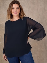 Live Unlimited Black Black Angel Sleeve Overlay Blouse - Image 3 of 4