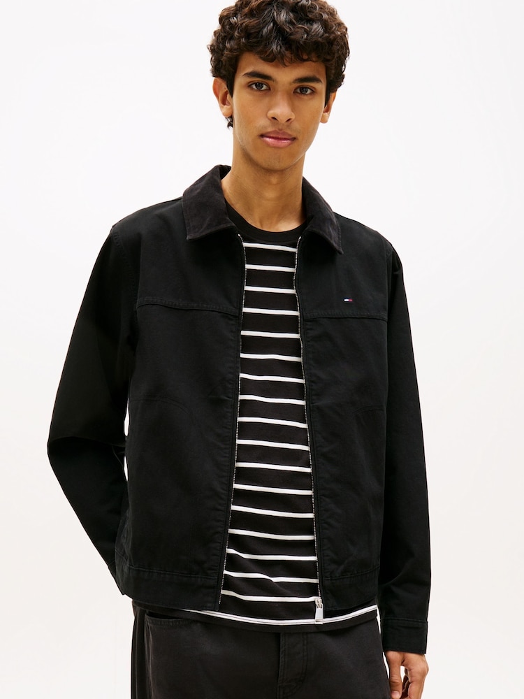 Tommy Jeans Black Flag Embroidery Zip Through Trucker Jacket - Image 1 of 5