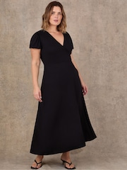 Live Unlimited Black Wrap Front Short Sleeve Midaxi Dress - Image 2 of 4