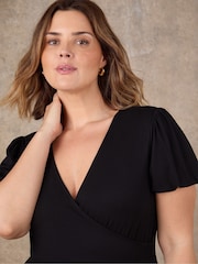 Live Unlimited Black Wrap Front Short Sleeve Midaxi Dress - Image 3 of 4