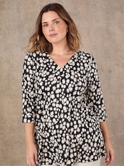 Live Unlimited Black Petite Ditsy Print Split Sleeve Tunic - Image 1 of 5