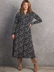 Live Unlimited Blue Petite Ditsy Print Gathered Shirt Dress - Image 1 of 6