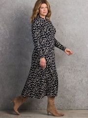 Live Unlimited Blue Petite Ditsy Print Gathered Shirt Dress - Image 3 of 6