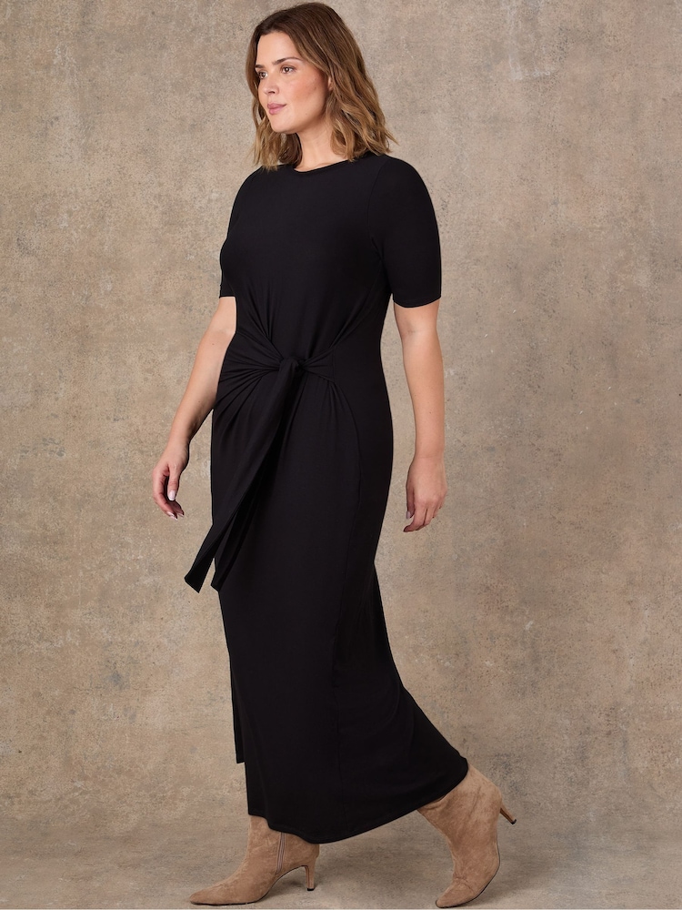 Live Unlimited Black Tie Side 3/4 Sleeve Jersey Dress - Image 2 of 5