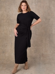 Live Unlimited Black Tie Side 3/4 Sleeve Jersey Dress - Image 3 of 5