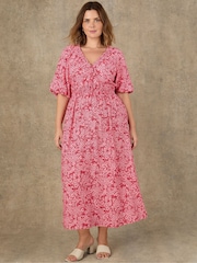 Live Unlimited Pink Ditsy Print Puff Sleeve Elasticated Waist Dress - Image 2 of 4