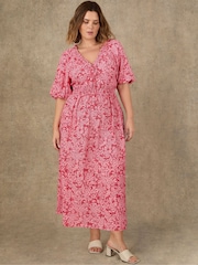 Live Unlimited Pink Ditsy Print Puff Sleeve Elasticated Waist Dress - Image 3 of 4