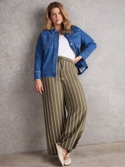 Live Unlimited Green Khaki Striped Wide Leg Drawstring Trousers - Image 2 of 4