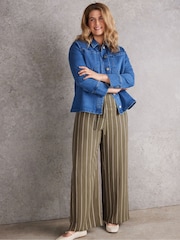Live Unlimited Green Khaki Striped Wide Leg Drawstring Trousers - Image 3 of 4
