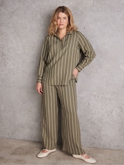 Live Unlimited Green Khaki Striped Wide Leg Drawstring Trousers - Image 4 of 4