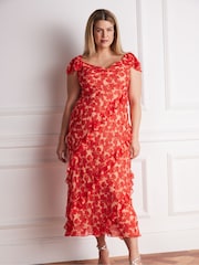 Live Unlimited Red Petite Red Floral Ruffle Sleeve Maxi Dress - Image 2 of 6