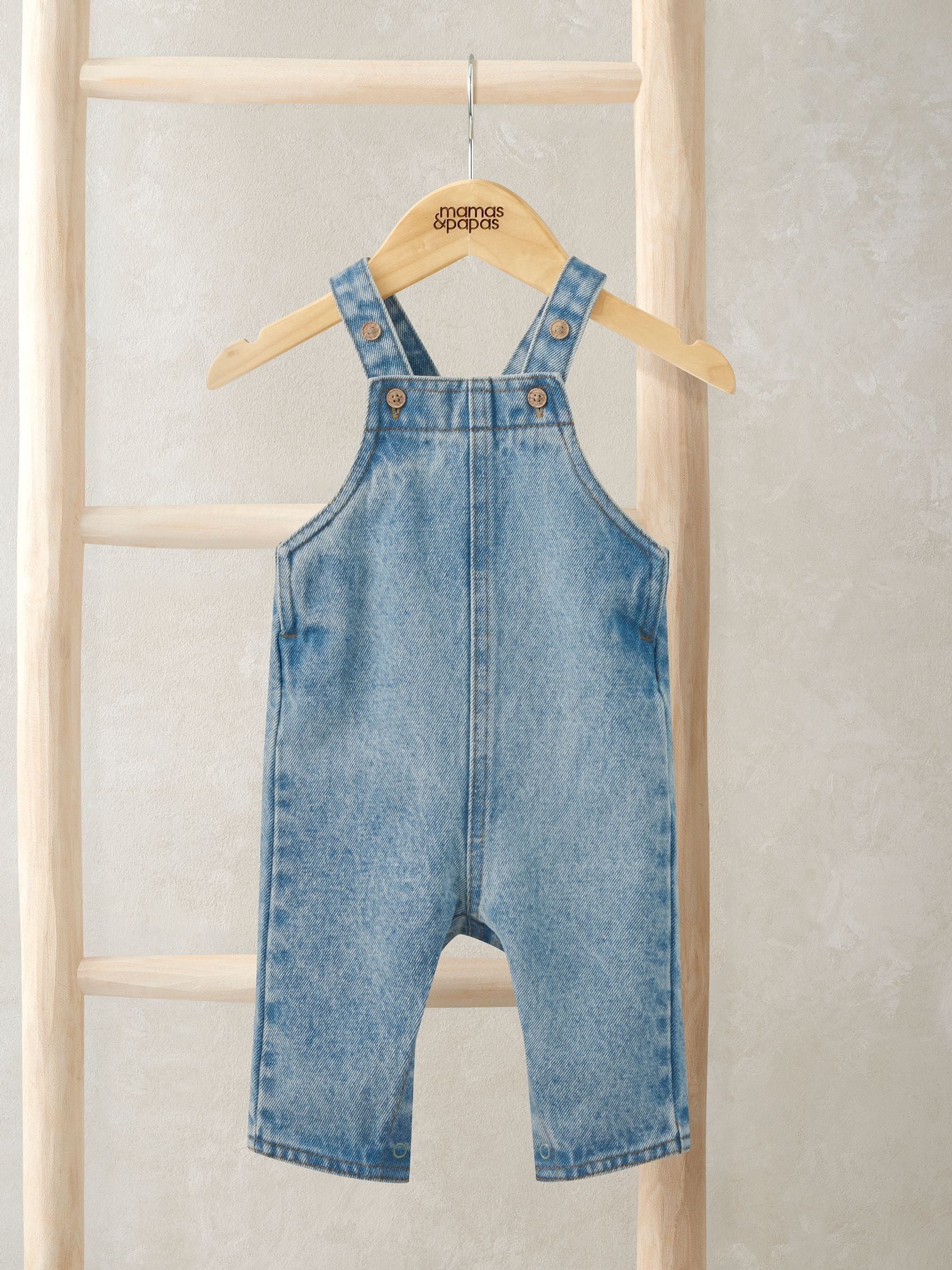 Mamas & Papas Boys Denim Dungarees 6-9 Months Blue - Image 2