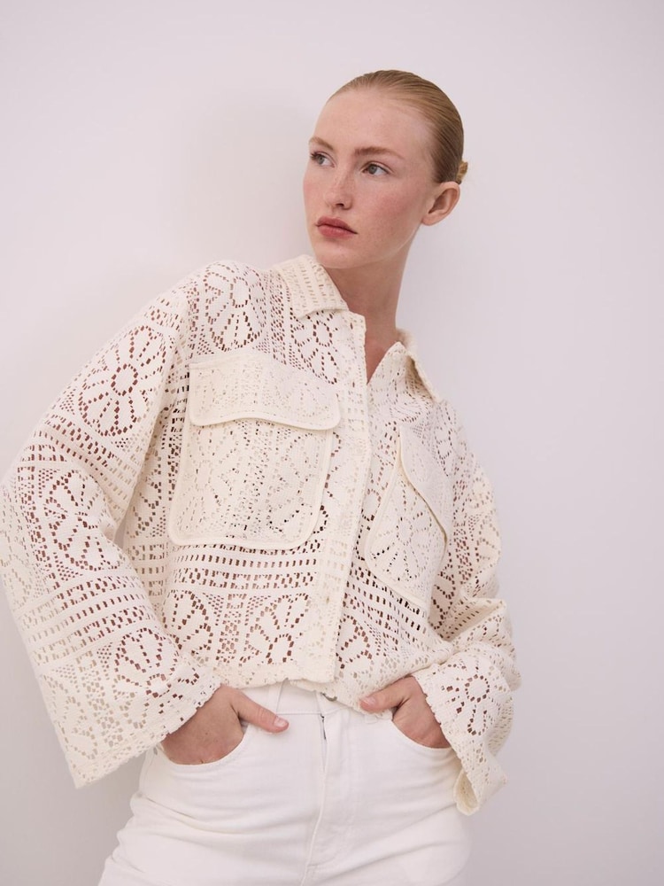 VILA Cream Crochet Patterned Shirt - Image 1 of 7