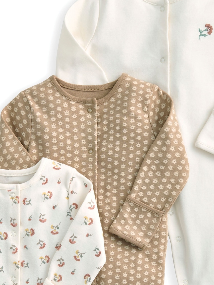 Mamas & Papas Brown Block Floral Sleepsuits Pack of 3 - Image 3 of 3 Mamas & Papas Brown Block Floral Sleepsuits Pack of 3 - Image 3 of 3