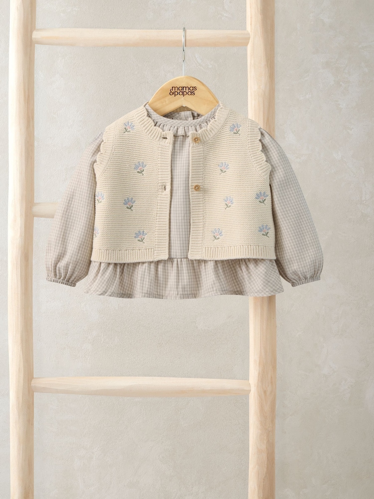 Mamas & Papas Knitted Waistcoat & Gingham Top Set - Imaginea 1 din 4